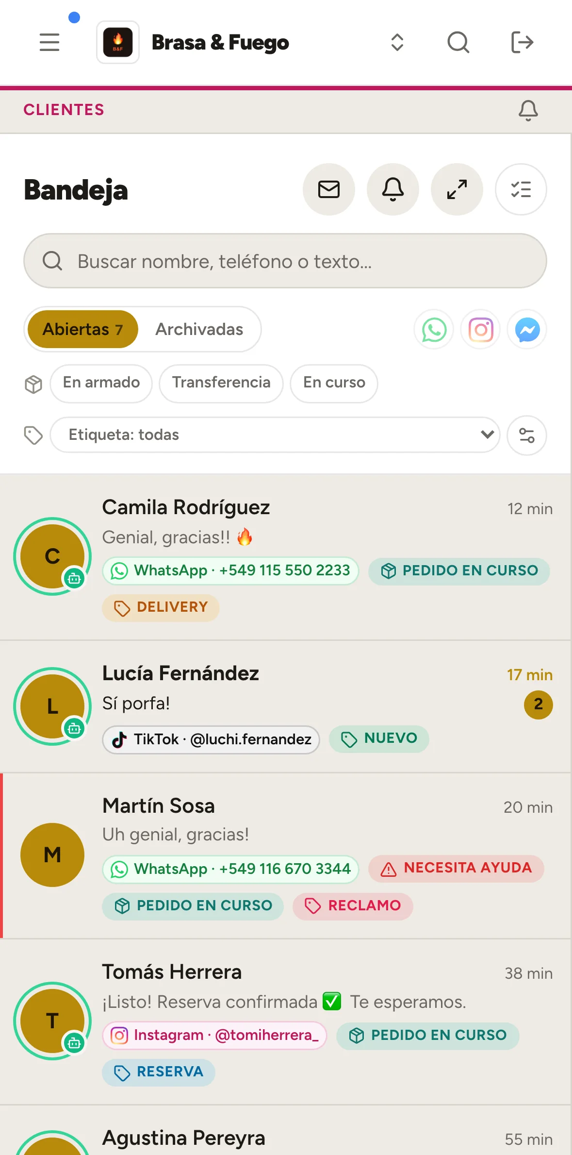 Bandeja en el celular