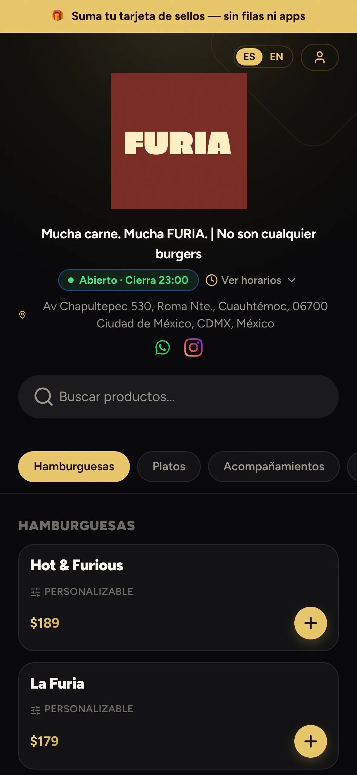 Tienda pública de una marca demo de El Patrón IA vista desde el celular